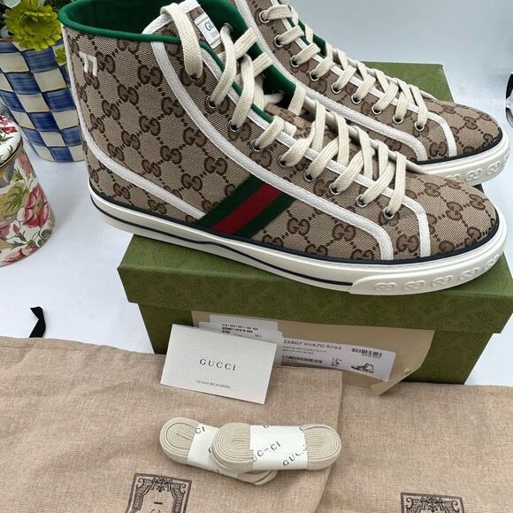Men's Gucci tennis 1977 high top sneakers size 12.5 made in Italy - Picture 10 of 10